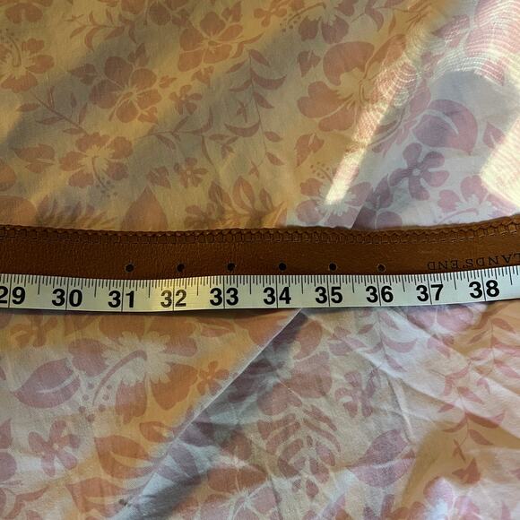 Vintage Lands End tan suede leather belt Western braided trim and buckle 90s Y2K - Picture 9 of 10